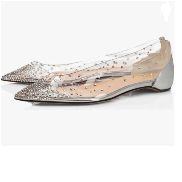 XYD Silver-clear Rhinestones Studded Hidden Heels Slip On Dressy Shoes - Picture 1 of 8
